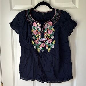Embroidered Navy Top